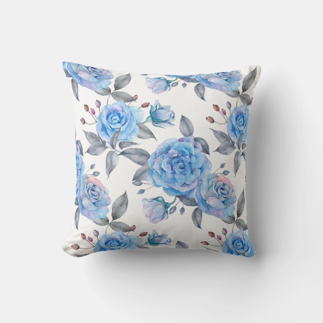 Coussin Motif rose bleu pastel (Recto)
