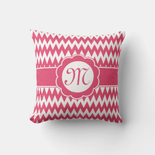 Coussin Motif rose Chevron et fleurs de monogrammes