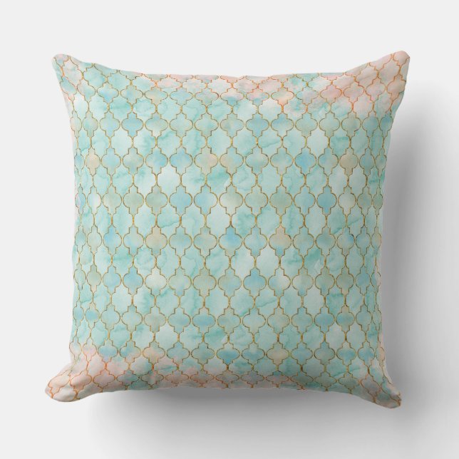 Coussin Motif rose-clair et d'Aqua de Maroccan (Recto)