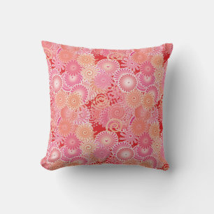 Coussin Motif, rose, corail, pêche et crème de remous
