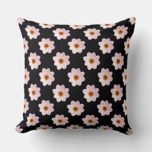 Coussin Motif rose Dahlia - Couleur complète sur le noir