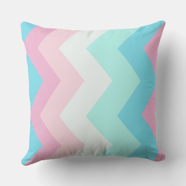 Coussin Motif rose et bleu chevron (Verso)