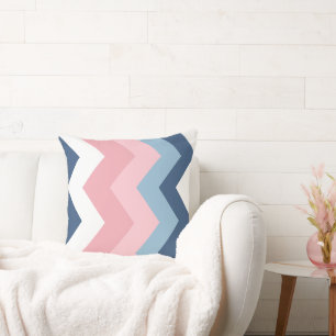 Coussin motif rose et bleu chevron