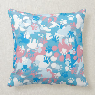 Coussin Motif rose et bleu de chien de camouflage