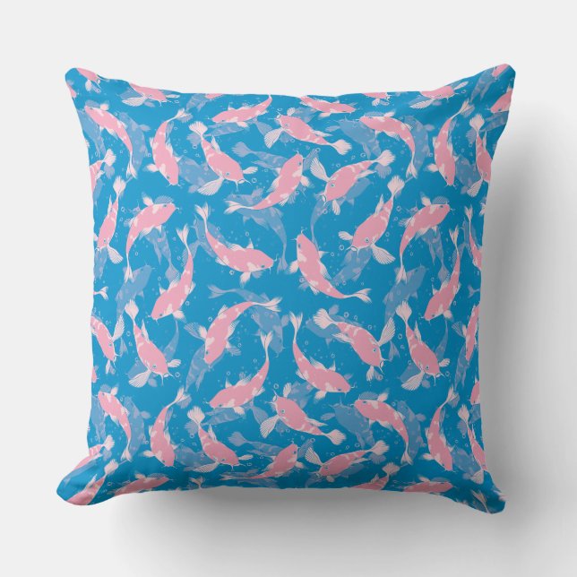 Coussin Motif rose et bleu - Koi Fish (Recto)