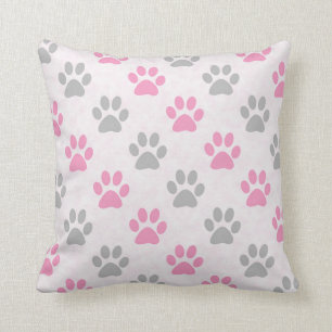 Coussin Motif rose et gris de pattes de chiot