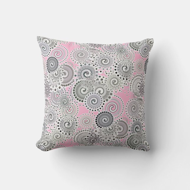 Coussin Motif, rose et gris de remous de fractale (Recto)