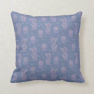 Coussin Motif rose et pourpre de cactus de bande dessinée