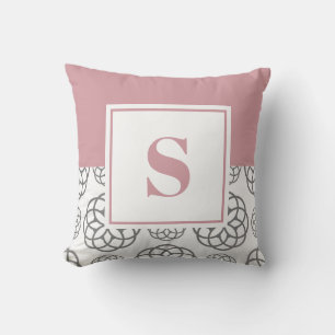 Coussin Motif Rose Fardée Rose Monogramme