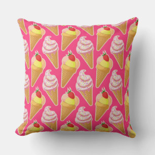 Coussin Motif rose Kawaii avec crème glacée aux fraises