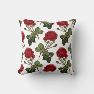 Coussin Motif Rose Red Long Stem