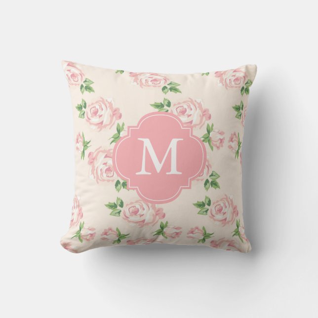 Coussin Motif Rose rose Vintage Monogramme (Recto)