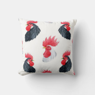 Coussin Motif Rosters Noir Et Blanc