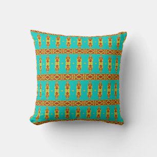 Coussin Motif Rouge Cuivre Turquoise Vert Rustique