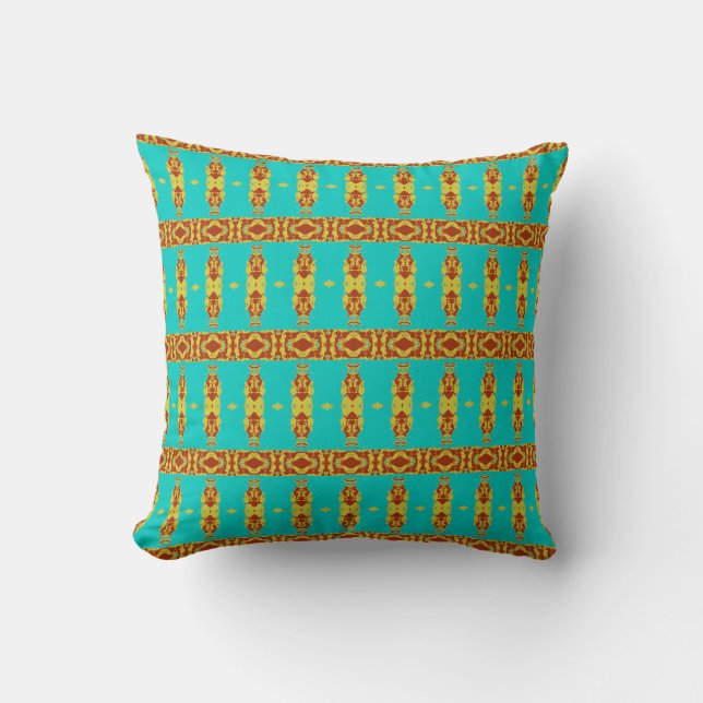 Coussin Motif Rouge Cuivre Turquoise Vert Rustique (Recto)