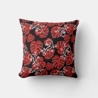 Coussin Motif Rouge Et Noir - Geckos Et Feuilles