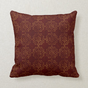 Coussin Motif rouge foncé et d'or de fleur