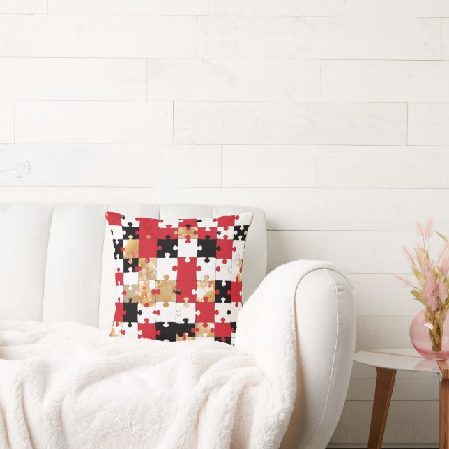 Coussin Motif Rouge Noir Or Puzzle (Canapé)