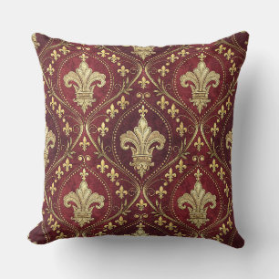 Coussin Motif royal en velours rouge à fleur de lis dorée