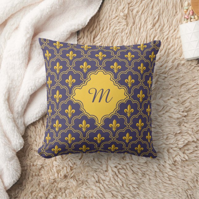 Coussin Motif Royal Fleur-de-Lis Violet et Or (Couverture)