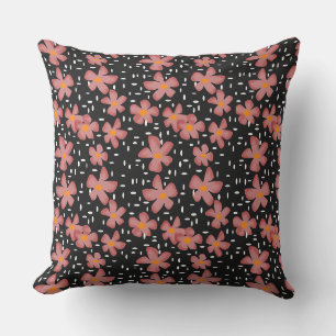 Coussin Motif rustique avec fleurs de corail sur un noir