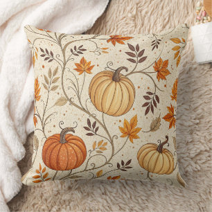 Coussin Motif rustique de citrouille et de feuillage d'aut
