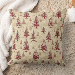 Coussin Motif rustique de crème et de bordeaux de la forêt