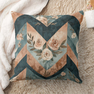 Coussin Motif rustique floral chevron Lune (8)