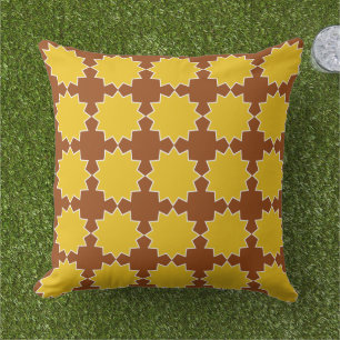 Coussin Motif rustique vintage marron jaune famille rétro