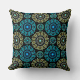Coussin Motif sacré bleu vert fractal