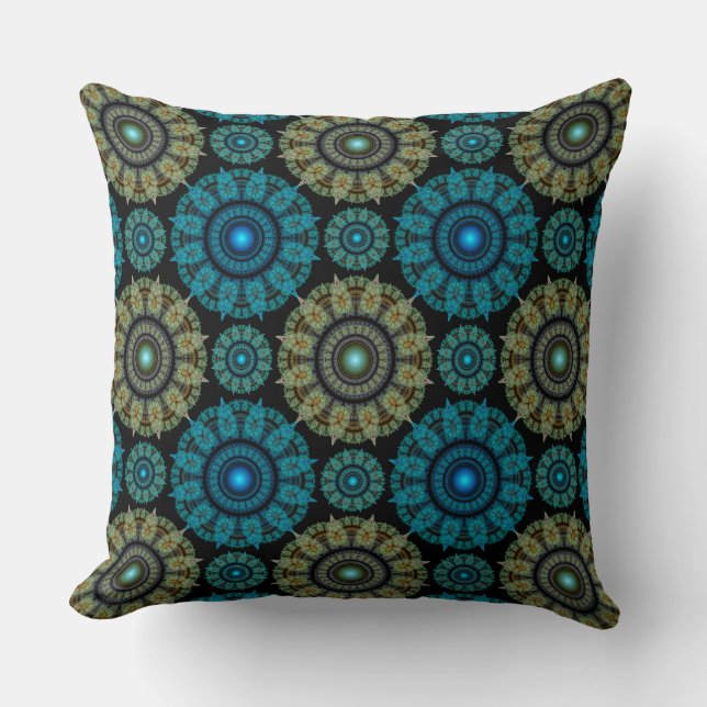 Coussin Motif sacré bleu vert fractal (Recto)