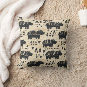 Coussin Motif Safari Hippo Tribal