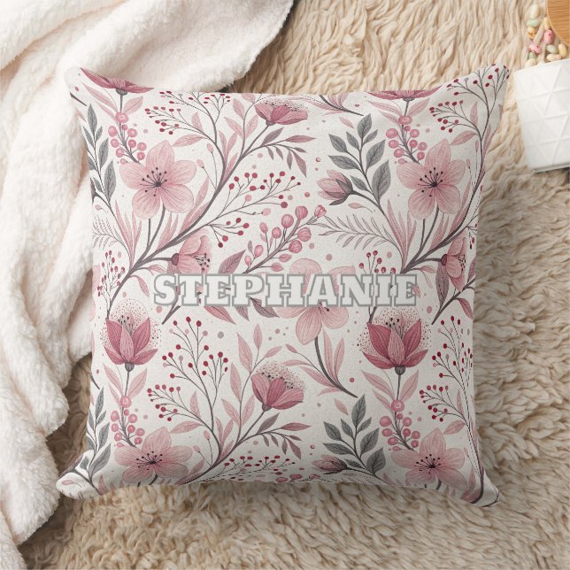 Coussin Motif Sakura en fleurs de cerises roses sur blanc  (Couverture)