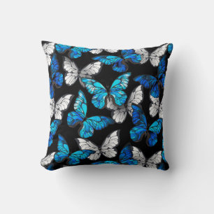 Coussin Motif sans couleur foncée avec papillons bleus Mor