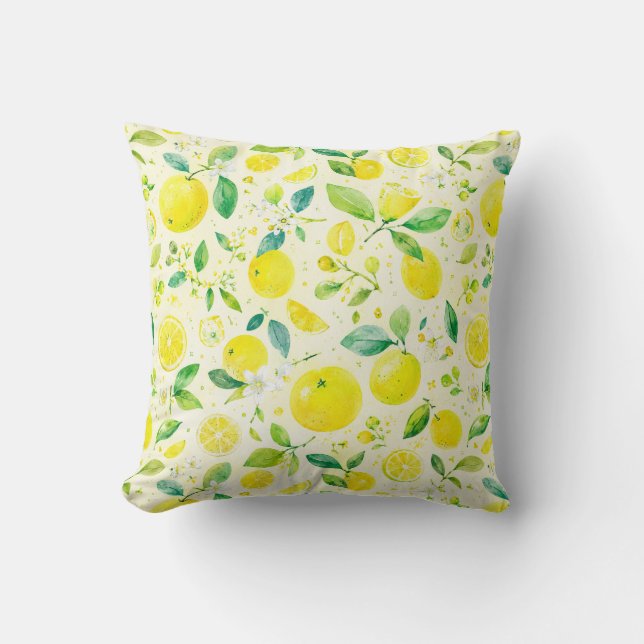 Coussin Motif sans couture à l'aquarelle Citron Jaune (Recto)