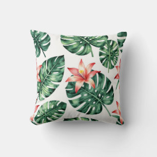 Coussin Motif sans couture à l'aquarelle tropicale mettant