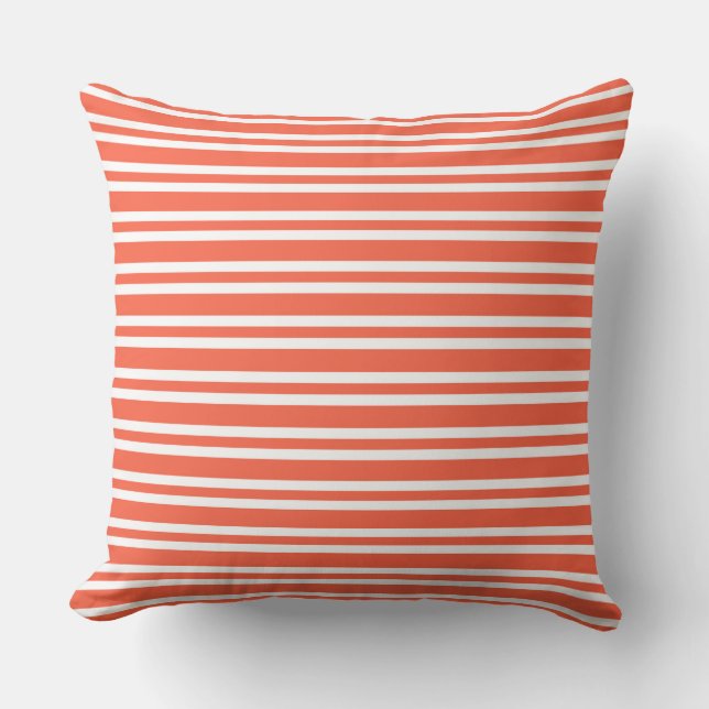 Coussin Motif sans couture à rayures blanches corail (Recto)