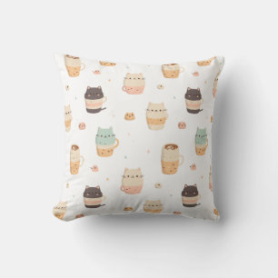 Coussin Motif sans couture avec chats mignons en tasses