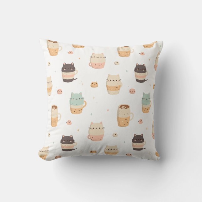 Coussin Motif sans couture avec chats mignons en tasses (Recto)