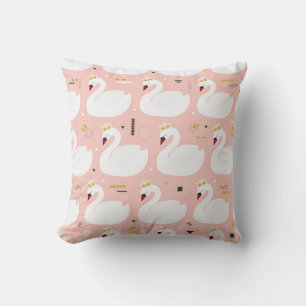 Coussin Motif sans couture avec de mignons cygnes blancs.