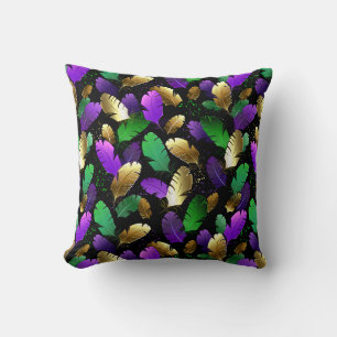 Coussin Motif sans couture avec des plumes de Mardi Gras