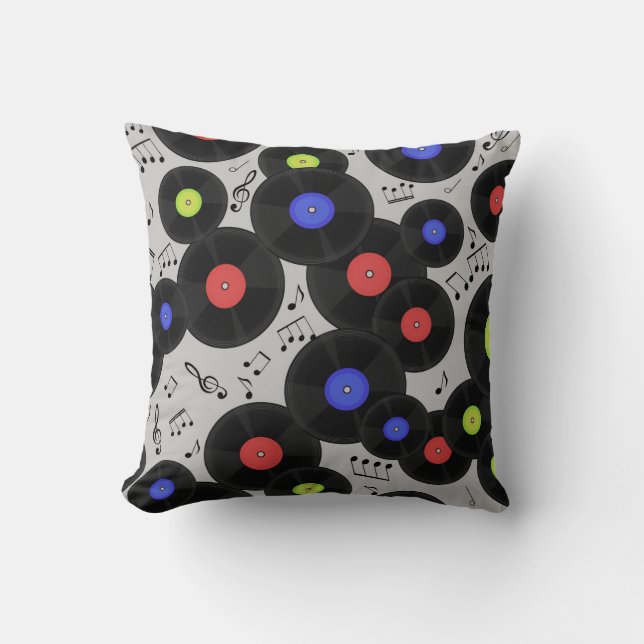 Coussin Motif sans couture avec disques vinyles et notes.  (Recto)