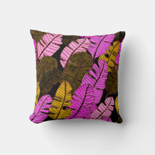 Coussin Motif sans couture avec feuilles tropicaux dessiné