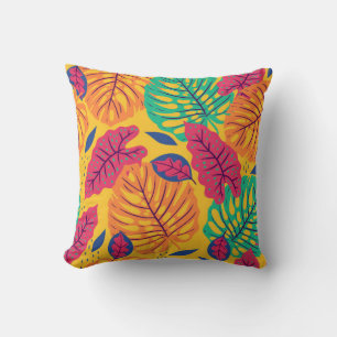 Coussin Motif sans couture avec feuilles tropicaux sur ba