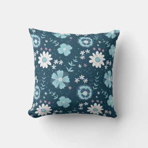 Coussin Motif sans couture avec fleurs d'été bleues sur fo