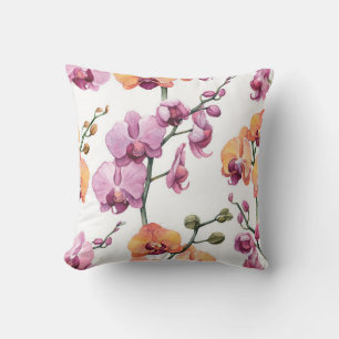 Coussin Motif sans couture avec fleurs d'orchidées aquarel