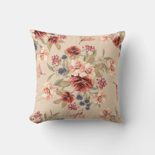 Coussin Motif sans couture avec fleurs et feuilles. Floral