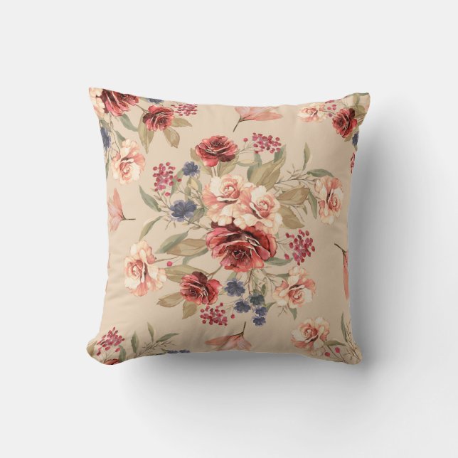 Coussin Motif sans couture avec fleurs et feuilles. Floral (Recto)