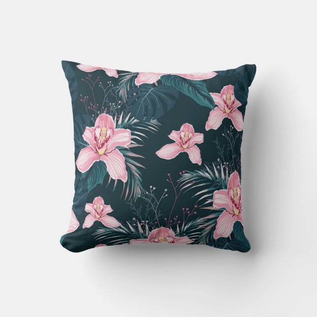 Coussin Motif sans couture avec fleurs Orchidée, métro col (Recto)