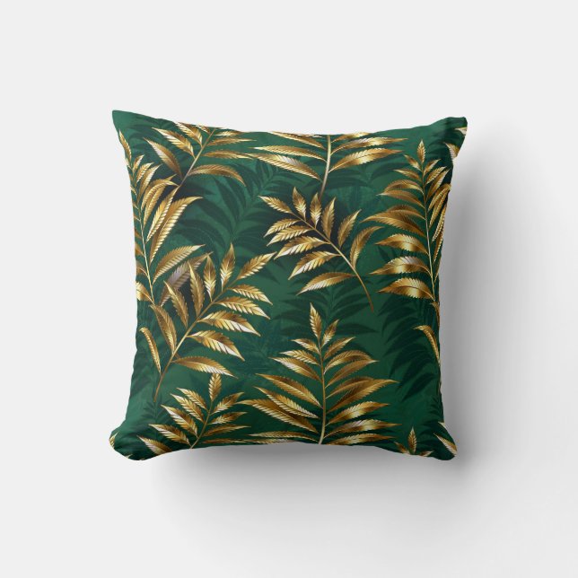 Coussin Motif sans couture avec fougères dorées (Recto)